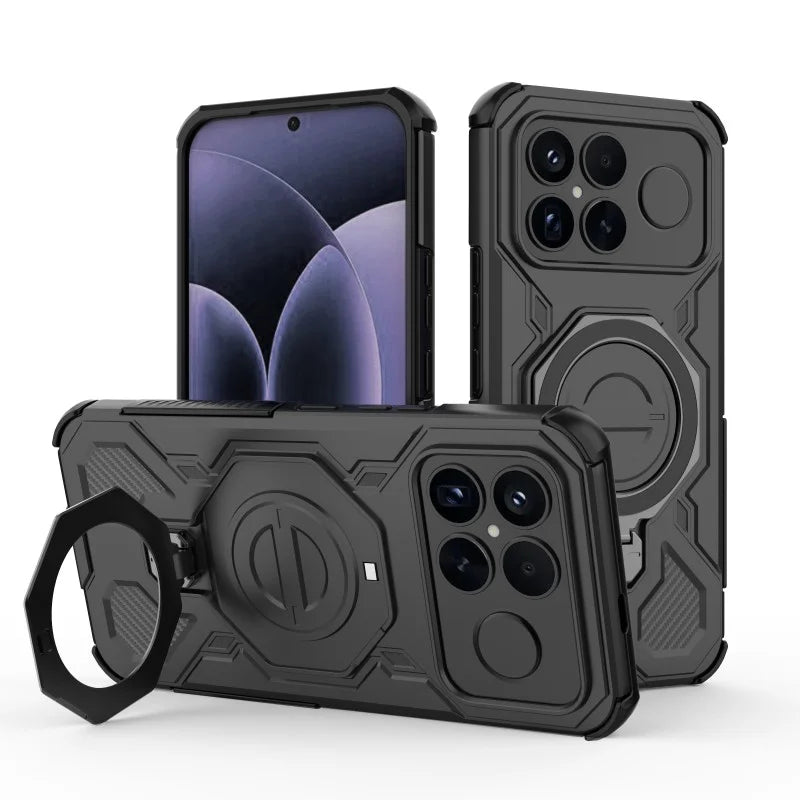 WANLONFENG For Xiaomi Poco F8 Ultra / Xiaomi Redmi K90 Pro Max 5G Case Kickstand with 2Pcs Screen Film KJ Series PC TPU Phone Cover (Big Lens Hole) - Black - 4