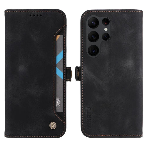 YIKATU YK-002 For Samsung Galaxy S23 Ultra Skin-touch PU Leather Wallet Case Flip Stand Phone Protective Cover with Outer Card Slot - Black - 1