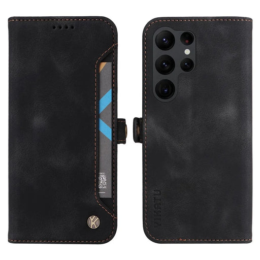 YIKATU YK-002 For Samsung Galaxy S23 Ultra Skin-touch PU Leather Wallet Case Flip Stand Phone Protective Cover with Outer Card Slot - Black - 1