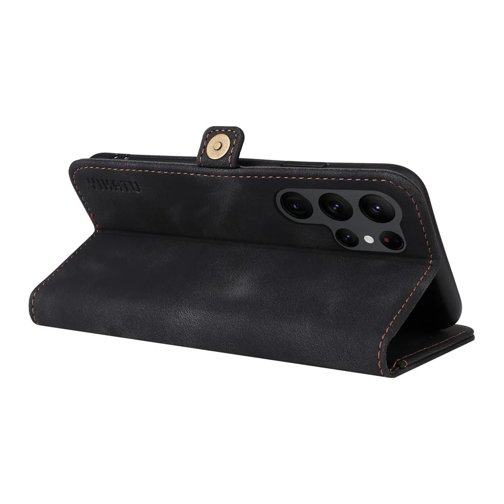 YIKATU YK-002 For Samsung Galaxy S23 Ultra Skin-touch PU Leather Wallet Case Flip Stand Phone Protective Cover with Outer Card Slot - Black - 4