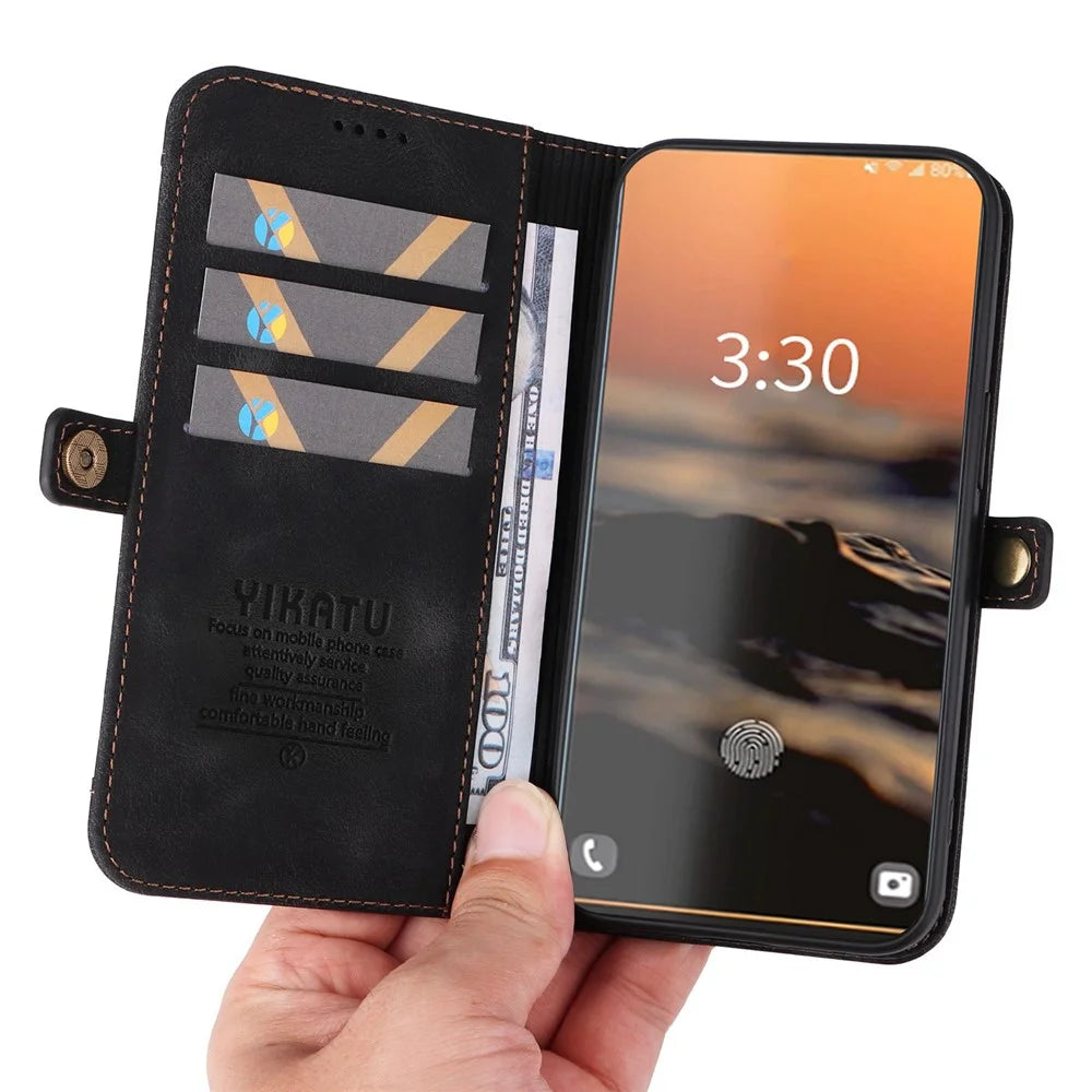 YIKATU YK-002 For Samsung Galaxy S23 Ultra Skin-touch PU Leather Wallet Case Flip Stand Phone Protective Cover with Outer Card Slot - Black - 6