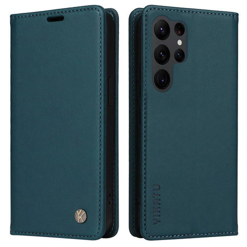 YIKATU YK-001 For Samsung Galaxy S23 Ultra PU Leather Shockproof Wallet Case Magnetic Auto-absorbed Phone Stand Cover - Blue - 1