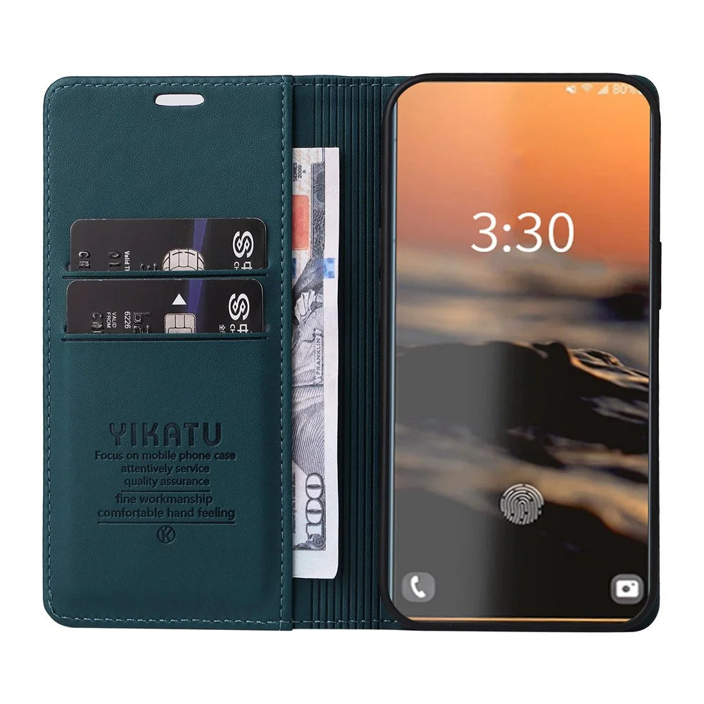 YIKATU YK-001 For Samsung Galaxy S23 Ultra PU Leather Shockproof Wallet Case Magnetic Auto-absorbed Phone Stand Cover - Blue - 2