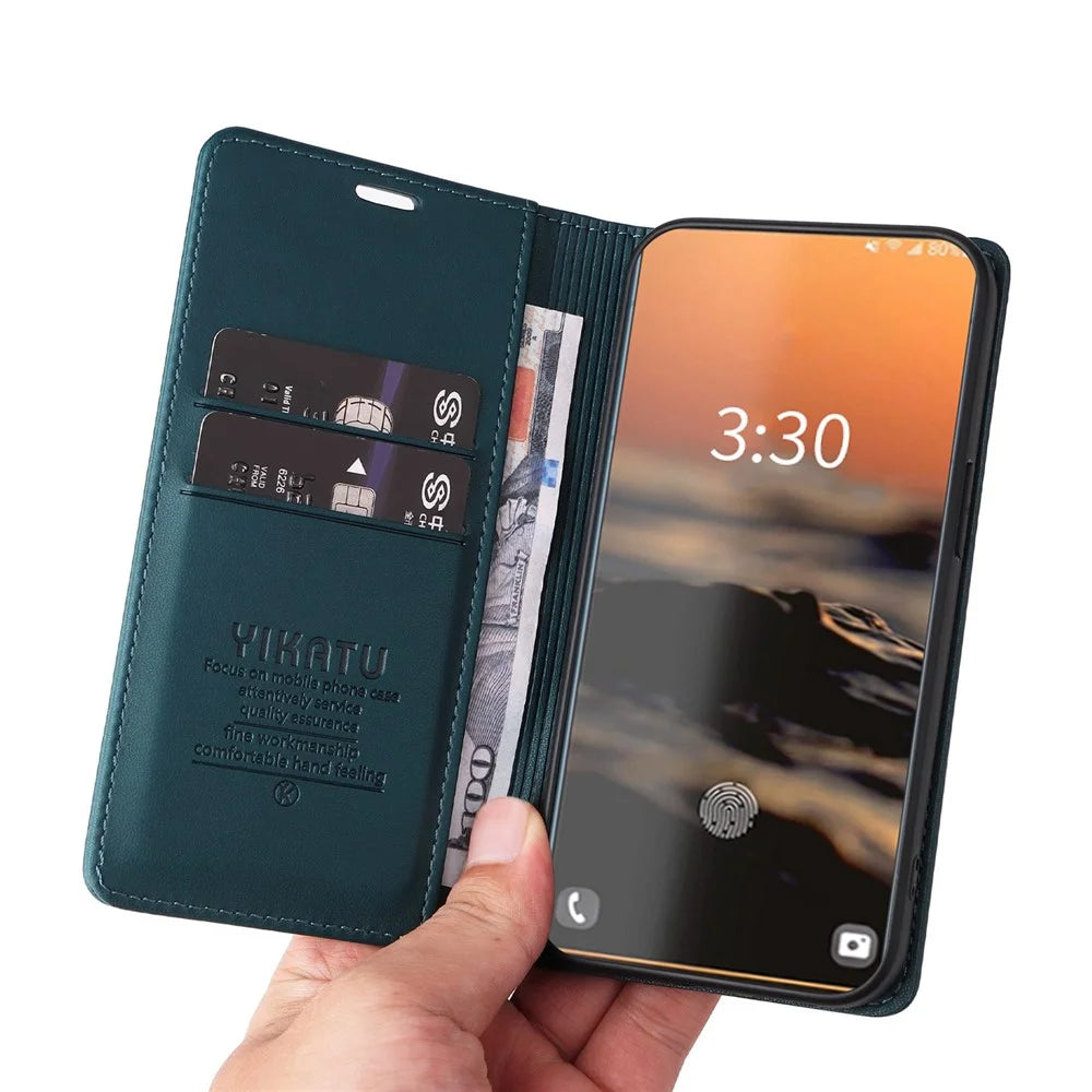 YIKATU YK-001 For Samsung Galaxy S23 Ultra PU Leather Shockproof Wallet Case Magnetic Auto-absorbed Phone Stand Cover - Blue - 6