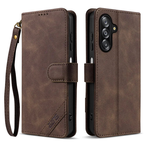AZNS A2 for Samsung Galaxy A26 5G Leather Case with Wrist Strap RFID Blocking Wallet Stand Phone Cover - Brown - 1