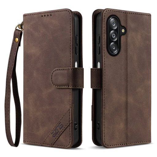 AZNS A2 for Samsung Galaxy A26 5G Leather Case with Wrist Strap RFID Blocking Wallet Stand Phone Cover - Brown - 1