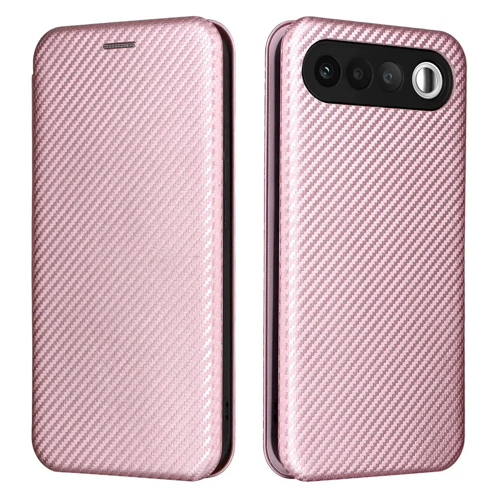 For Realme 16 5G Phone Case Carbon Fiber Texture Drop-Proof PU Leather Phone Cover - Rose Gold - 1