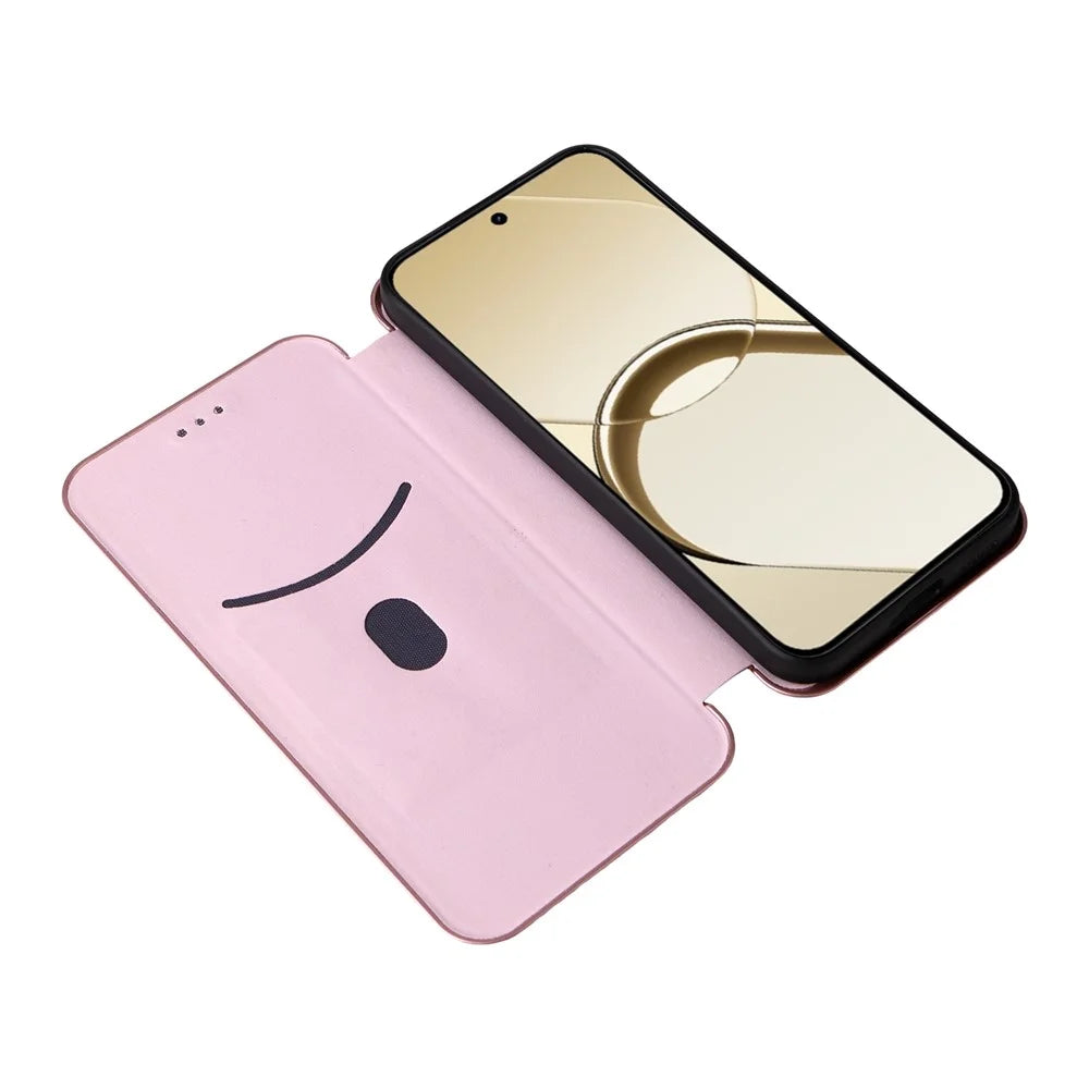 For Realme 16 5G Phone Case Carbon Fiber Texture Drop-Proof PU Leather Phone Cover - Rose Gold - 2