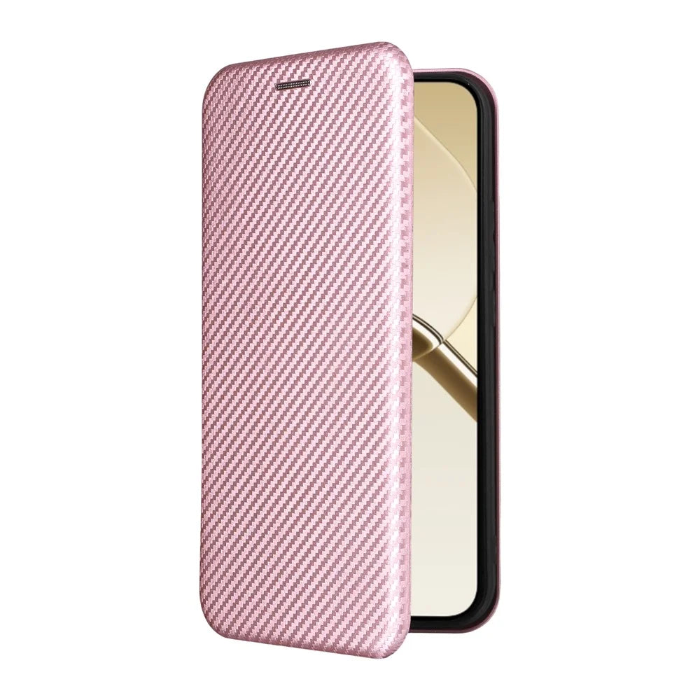 For Realme 16 5G Phone Case Carbon Fiber Texture Drop-Proof PU Leather Phone Cover - Rose Gold - 7