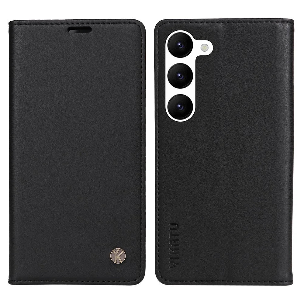 YIKATU YK-001 For Samsung Galaxy S23 PU Leather Drop-proof Case Magnetic Auto Closing Phone Stand Wallet Cover - Black - 1