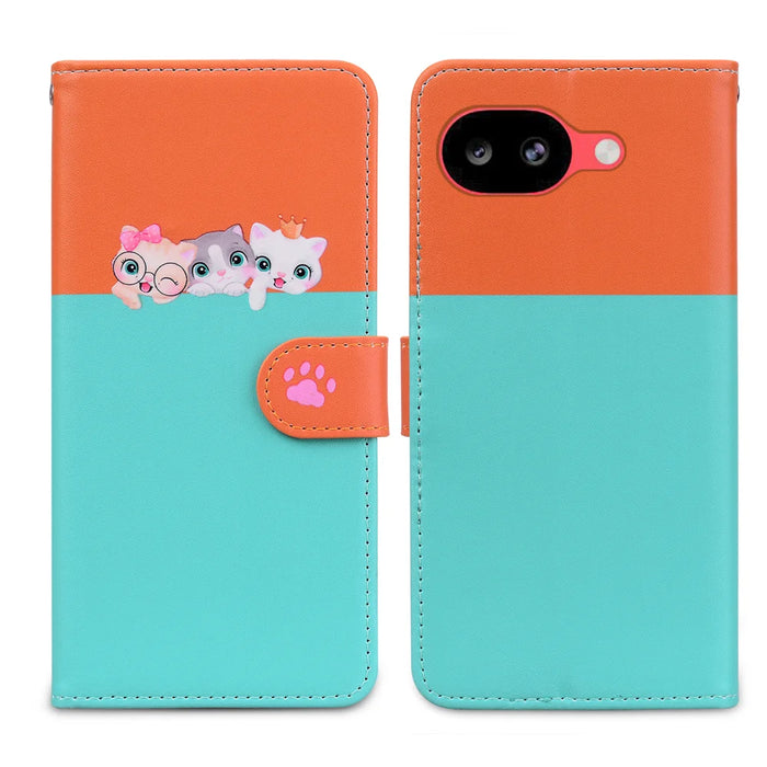 For Google Pixel 10a Cartoon Pet Series  Wallet Phone Case Splicing Leather Flip Cover - Sky Blue - 1