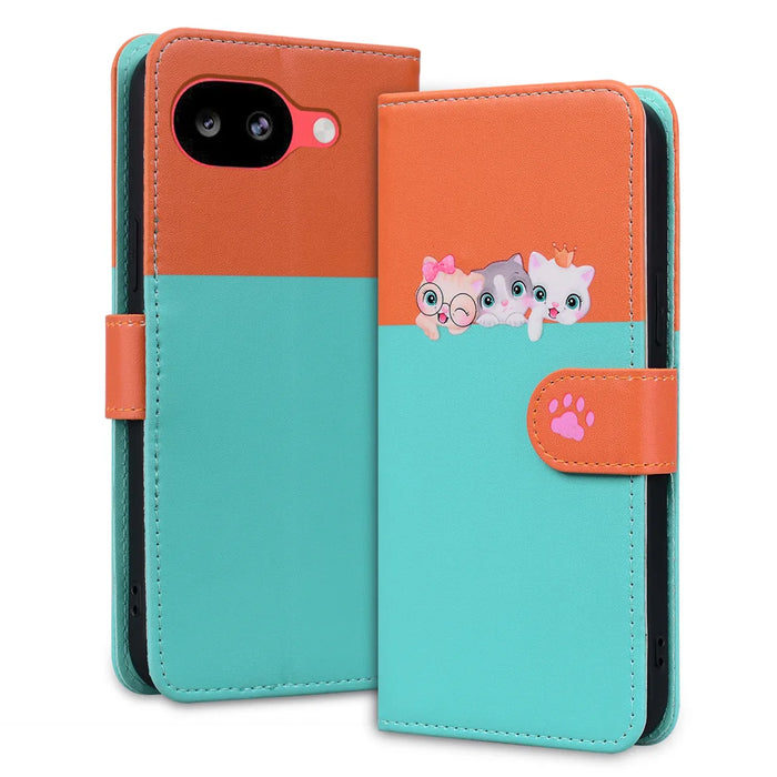 For Google Pixel 10a Cartoon Pet Series  Wallet Phone Case Splicing Leather Flip Cover - Sky Blue - 2