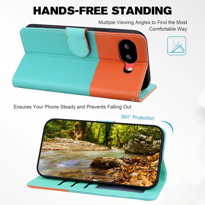 For Google Pixel 10a Cartoon Pet Series  Wallet Phone Case Splicing Leather Flip Cover - Sky Blue - 6