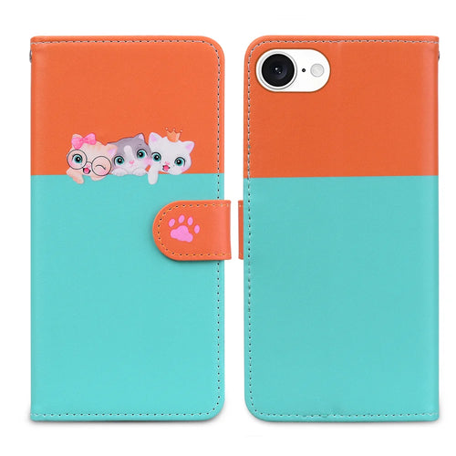 For iPhone 16e / iPhone 17e Cartoon Pet Series  Wallet Phone Case Splicing Leather Flip Cover - Sky Blue - 1