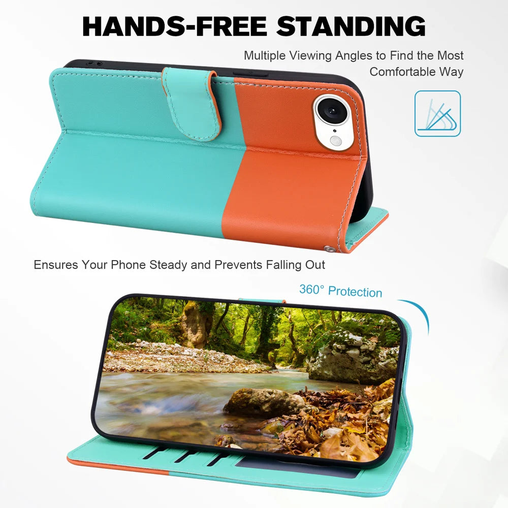 For iPhone 16e / iPhone 17e Cartoon Pet Series  Wallet Phone Case Splicing Leather Flip Cover - Sky Blue - 6