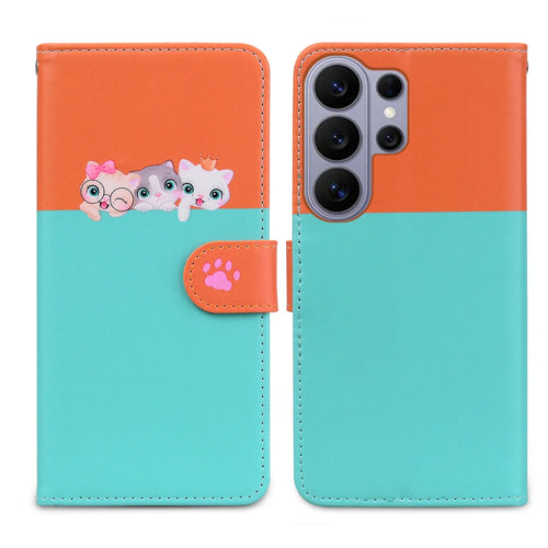 For Samsung Galaxy S26 Ultra Cartoon Pet Series  Wallet Phone Case Splicing Leather Flip Cover - Sky Blue - 1