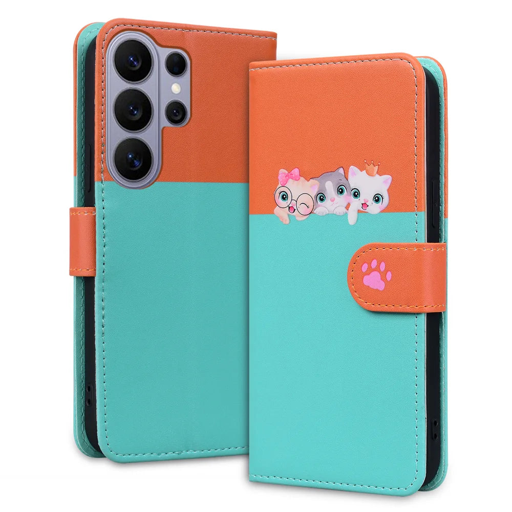 For Samsung Galaxy S26 Ultra Cartoon Pet Series  Wallet Phone Case Splicing Leather Flip Cover - Sky Blue - 2