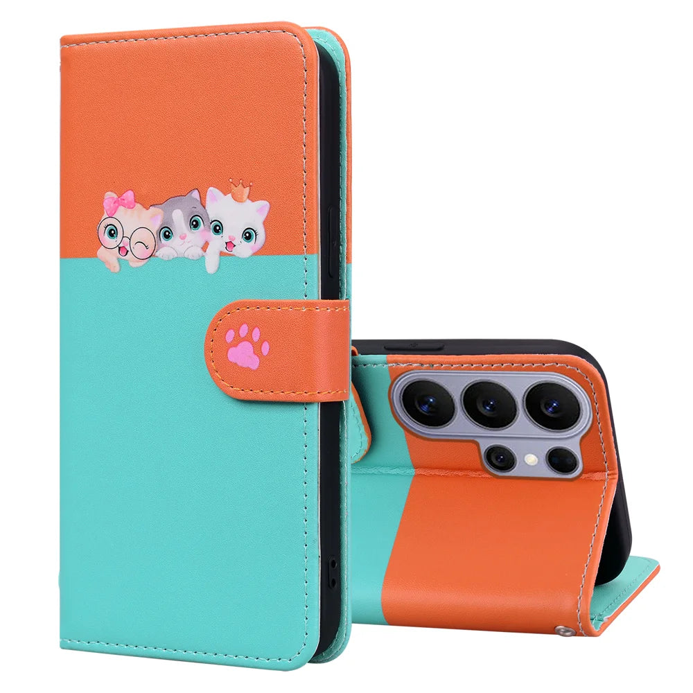 For Samsung Galaxy S26 Ultra Cartoon Pet Series  Wallet Phone Case Splicing Leather Flip Cover - Sky Blue - 3