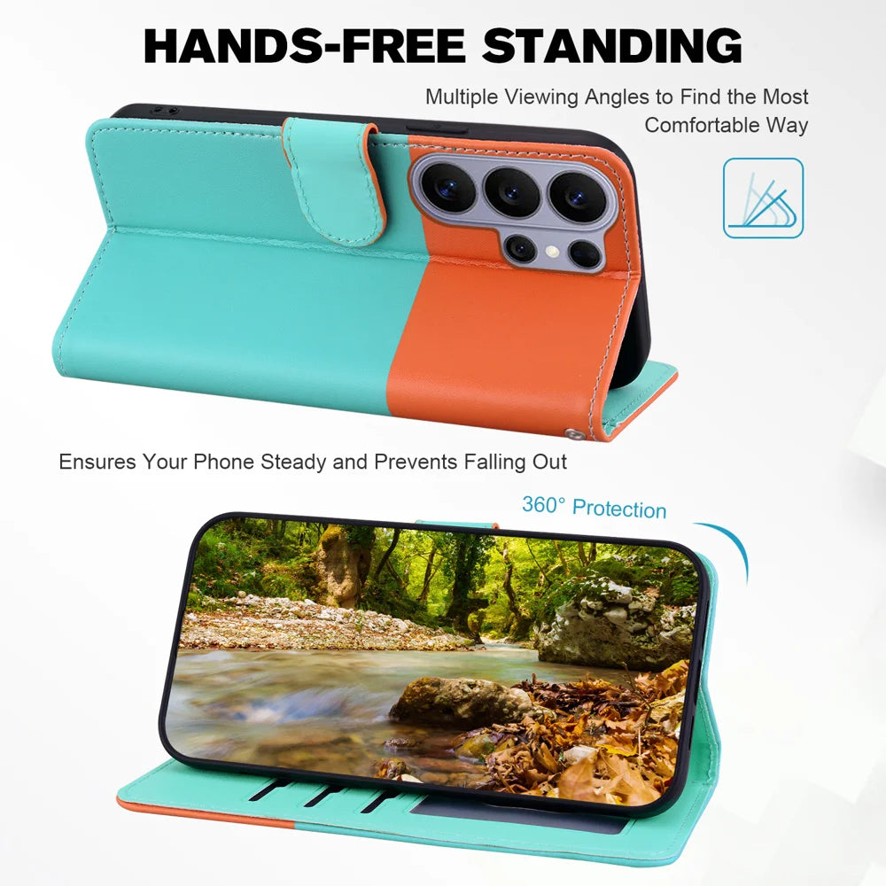 For Samsung Galaxy S26 Ultra Cartoon Pet Series  Wallet Phone Case Splicing Leather Flip Cover - Sky Blue - 6