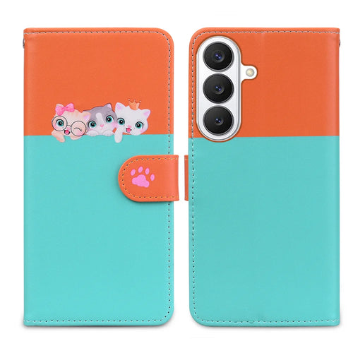For Samsung Galaxy S26+ Cartoon Pet Series  Wallet Phone Case Splicing Leather Flip Cover - Sky Blue - 1