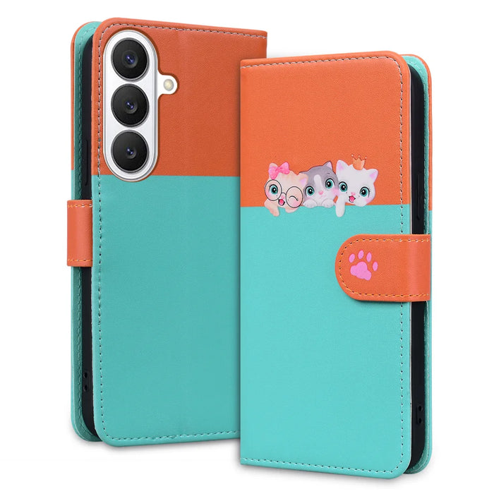 For Samsung Galaxy S26+ Cartoon Pet Series  Wallet Phone Case Splicing Leather Flip Cover - Sky Blue - 3