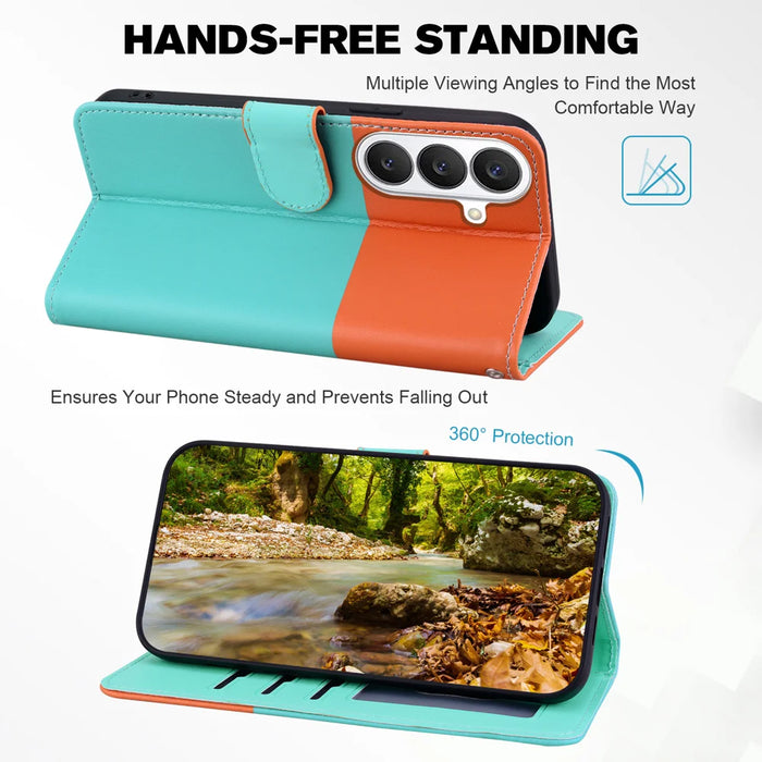 For Samsung Galaxy S26+ Cartoon Pet Series  Wallet Phone Case Splicing Leather Flip Cover - Sky Blue - 7