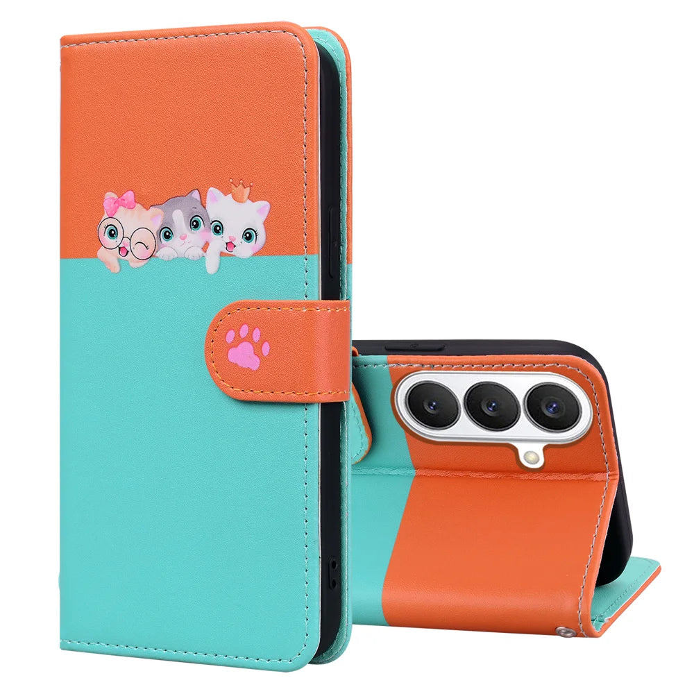 For Samsung Galaxy S26 Cartoon Pet Series  Wallet Phone Case Splicing Leather Flip Cover - Sky Blue - 3