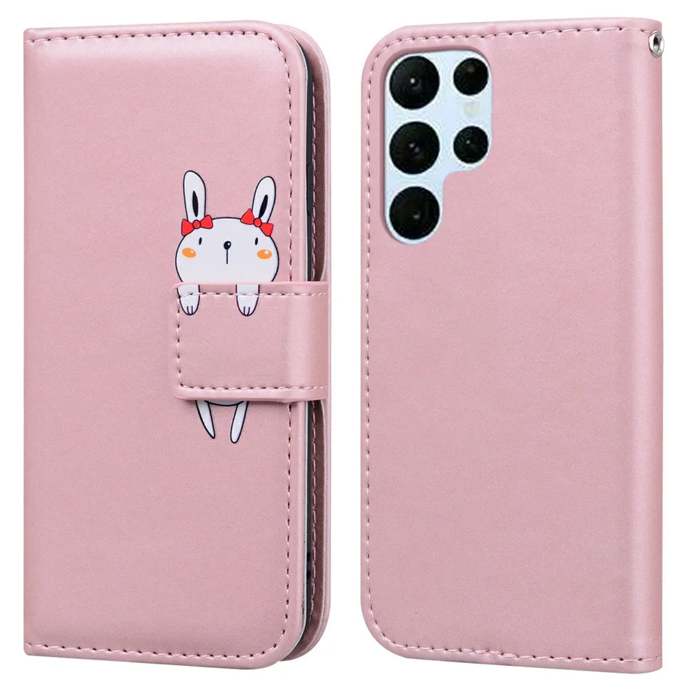 For Samsung Galaxy S26 Ultra Case Cartoon Pattern Wallet Leather Phone Cover - Pink - 1