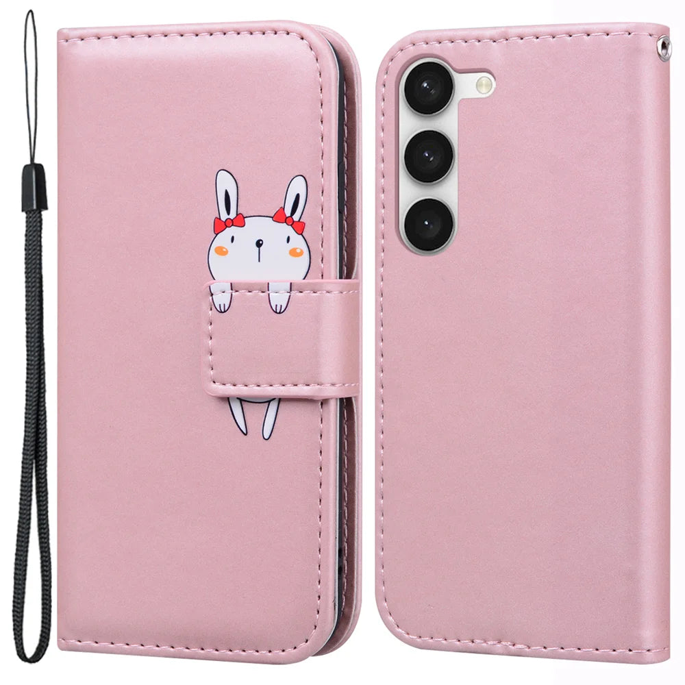 For Samsung Galaxy S26+ Case Cartoon Pattern Wallet Leather Phone Cover - Pink - 1