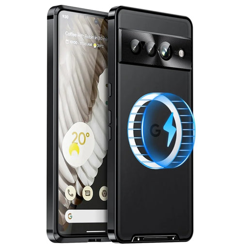 For Google Pixel 7 Pro 5G Anti-scratch Magnetic Adsorption Matte Phone Cover TPU Back + Metal Edge Integrated Lens Protection Case - Black - 1