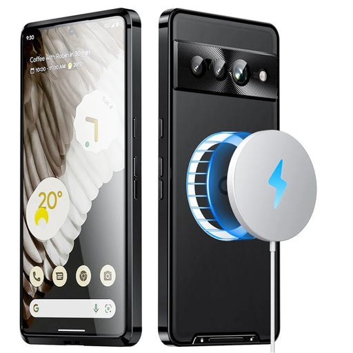 For Google Pixel 7 Pro 5G Anti-scratch Magnetic Adsorption Matte Phone Cover TPU Back + Metal Edge Integrated Lens Protection Case - Black - 2