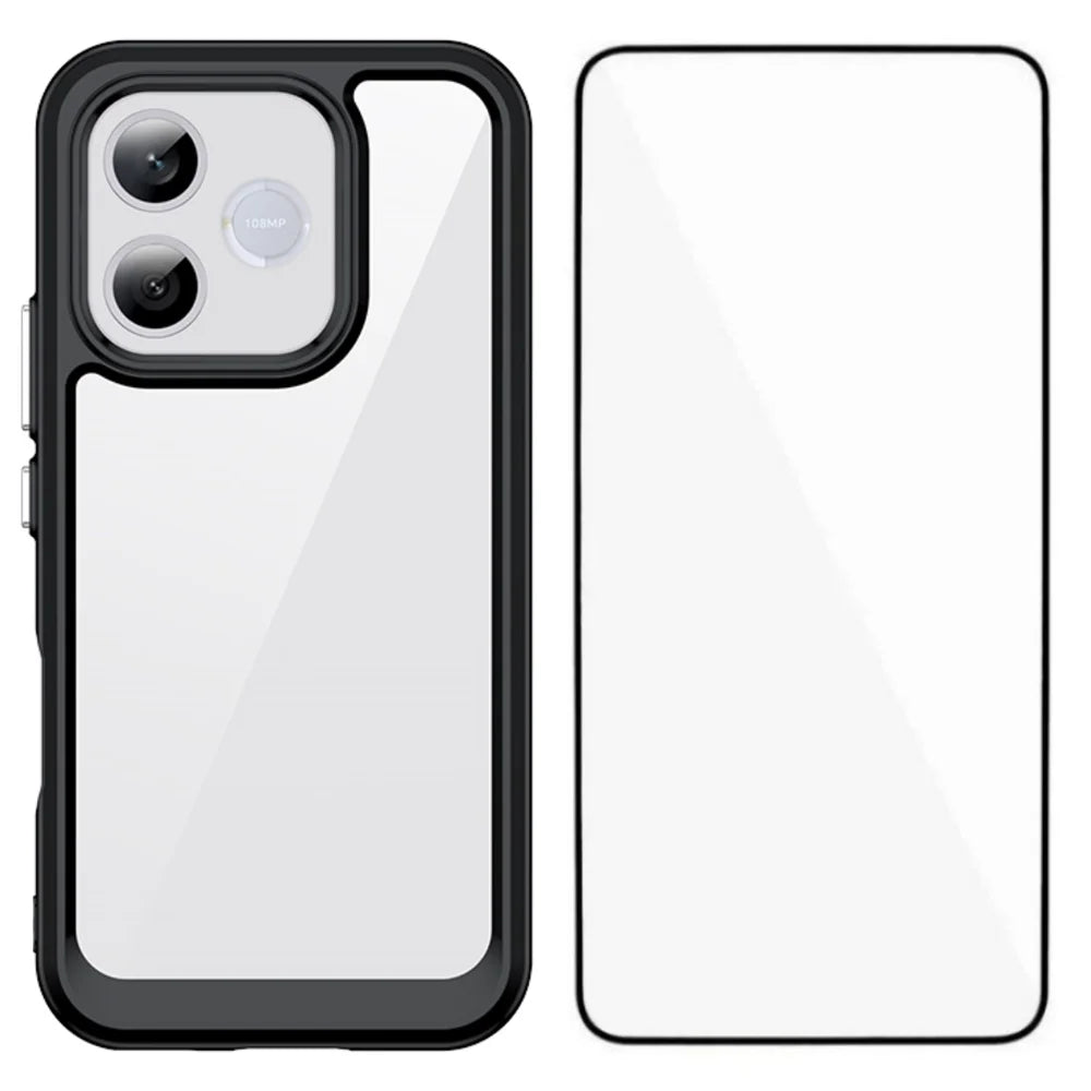 WANLONFENG For Honor 600 Lite 5G Phone Case XC Series TPU Acrylic Cover with Tempered Glass (Big Lens Hole) - Black - 1
