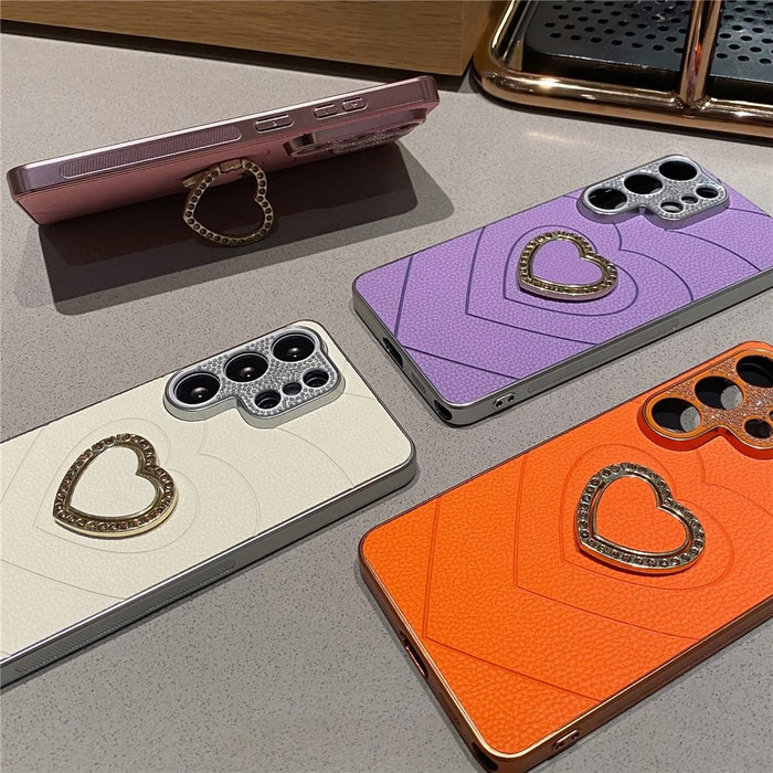 For Samsung Galaxy S26 Ultra Electroplating Phone Case Diamond Lens Ring Heart Kickstand TPU PC Protective Shell - White - 7