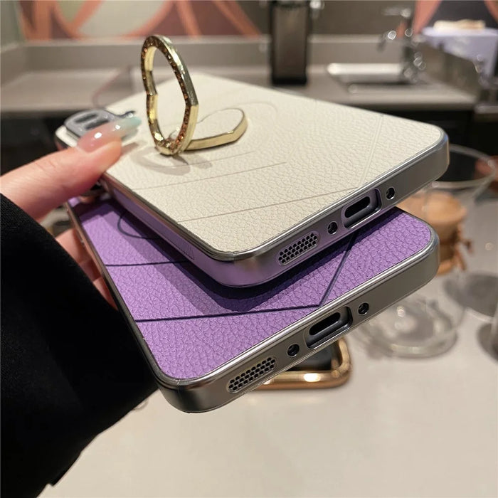 For Samsung Galaxy A56 5G Electroplating Phone Case Diamond Lens Ring Heart Kickstand TPU PC Protective Shell - Orange - 6