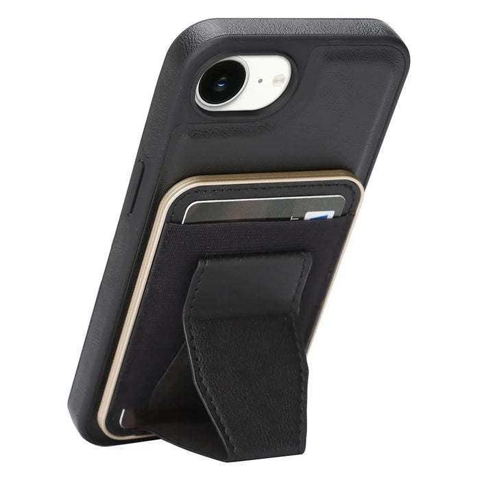 For iPhone 16e  /  17e Magnetic Case with Detachable Card Holder Kickstand TPU + PU Back Cover Compatible with MagSafe - Black - 2
