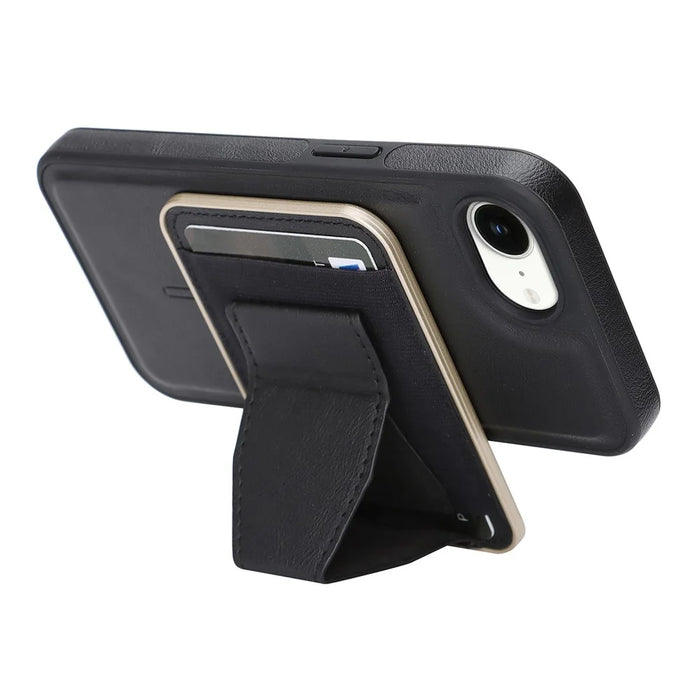 For iPhone 16e  /  17e Magnetic Case with Detachable Card Holder Kickstand TPU + PU Back Cover Compatible with MagSafe - Black - 4
