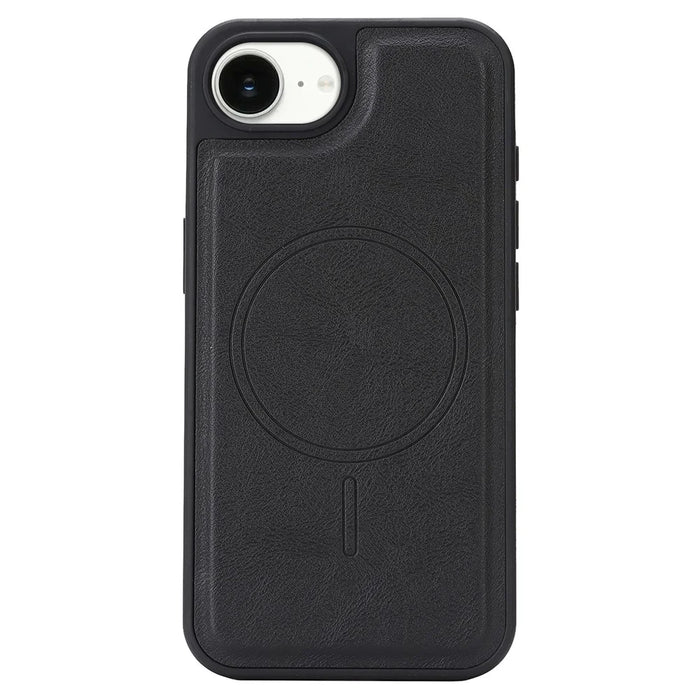 For iPhone 16e  /  17e Magnetic Case with Detachable Card Holder Kickstand TPU + PU Back Cover Compatible with MagSafe - Black - 5