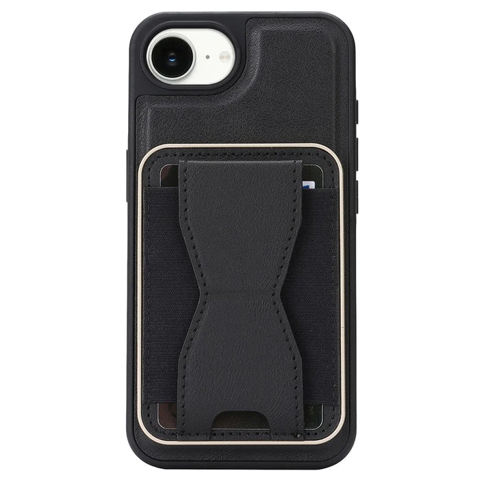 For iPhone 16e  /  17e Magnetic Case with Detachable Card Holder Kickstand TPU + PU Back Cover Compatible with MagSafe - Black - 6