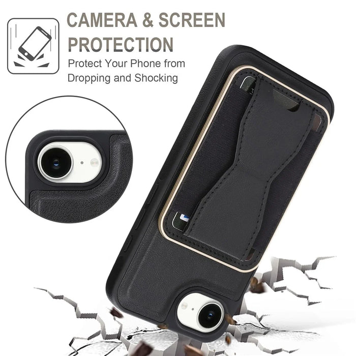 For iPhone 16e  /  17e Magnetic Case with Detachable Card Holder Kickstand TPU + PU Back Cover Compatible with MagSafe - Black - 7