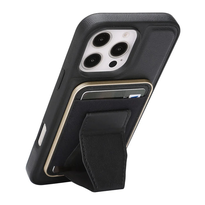 For iPhone 16 Pro Magnetic Case with Detachable Card Holder Kickstand TPU + PU Back Cover Compatible with MagSafe - Black - 2