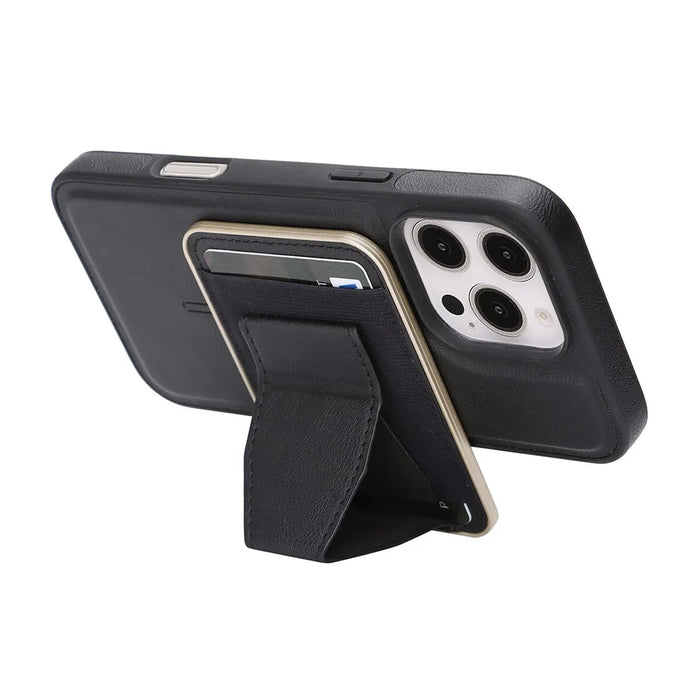For iPhone 16 Pro Magnetic Case with Detachable Card Holder Kickstand TPU + PU Back Cover Compatible with MagSafe - Black - 4