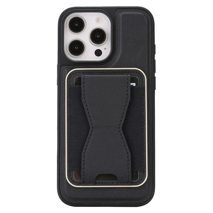 For iPhone 16 Pro Magnetic Case with Detachable Card Holder Kickstand TPU + PU Back Cover Compatible with MagSafe - Black - 6