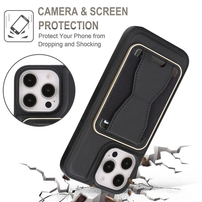 For iPhone 16 Pro Magnetic Case with Detachable Card Holder Kickstand TPU + PU Back Cover Compatible with MagSafe - Black - 7
