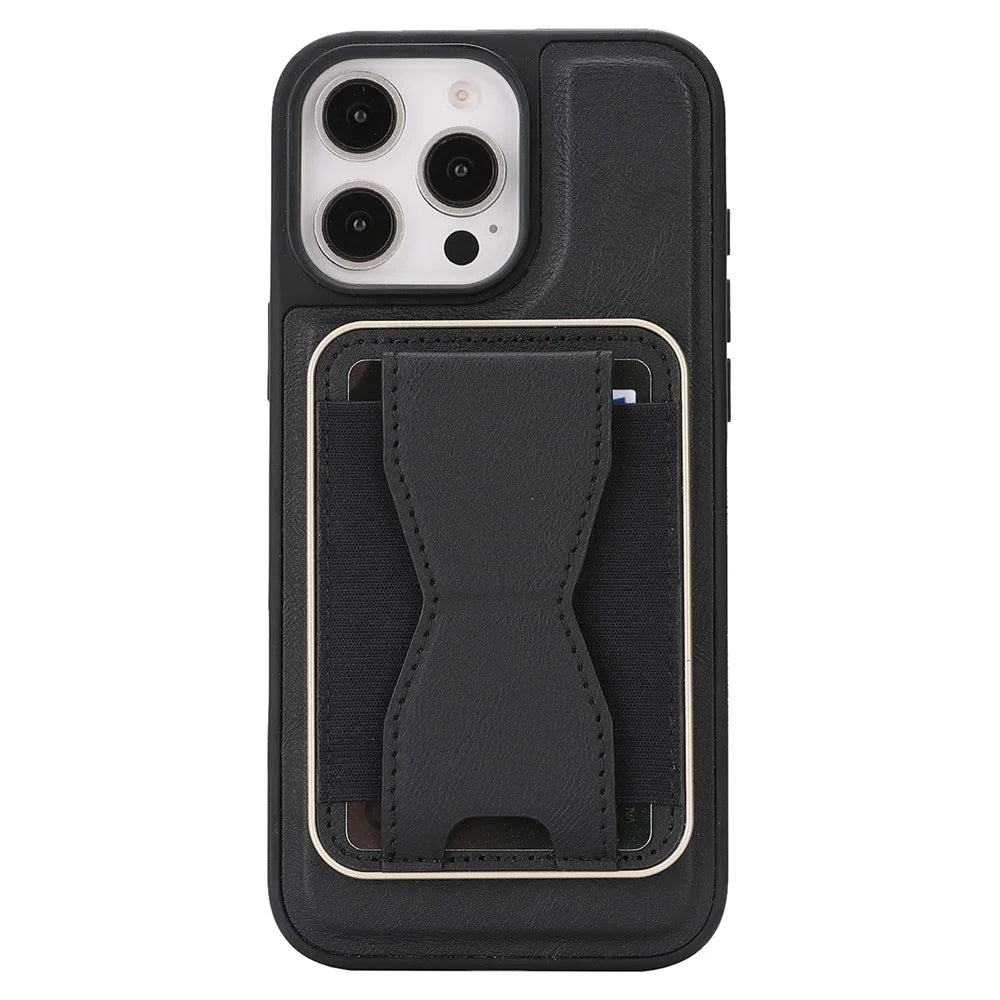 For iPhone 16 Pro Max Magnetic Case with Detachable Card Holder Kickstand TPU + PU Back Cover Compatible with MagSafe - Black - 6