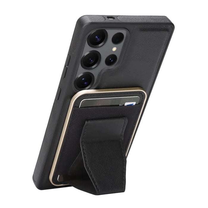 For Samsung Galaxy S26 Ultra Magnetic Case with Detachable Card Holder Kickstand TPU + PU Back Cover Compatible with MagSafe - Black - 2
