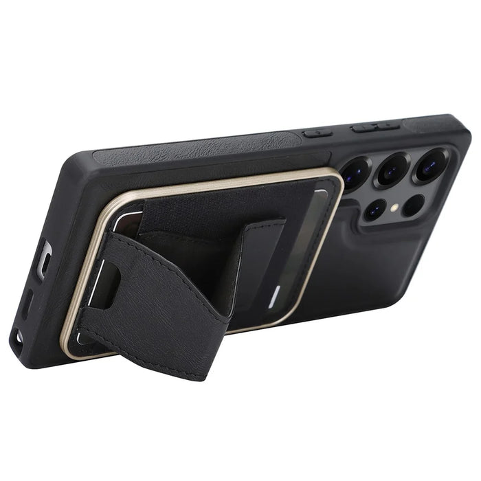For Samsung Galaxy S26 Ultra Magnetic Case with Detachable Card Holder Kickstand TPU + PU Back Cover Compatible with MagSafe - Black - 3