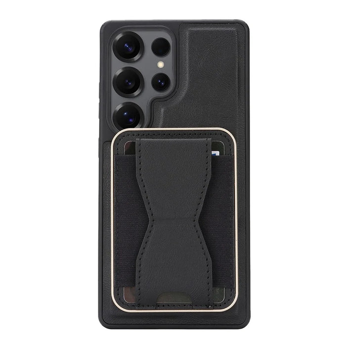 For Samsung Galaxy S26 Ultra Magnetic Case with Detachable Card Holder Kickstand TPU + PU Back Cover Compatible with MagSafe - Black - 6