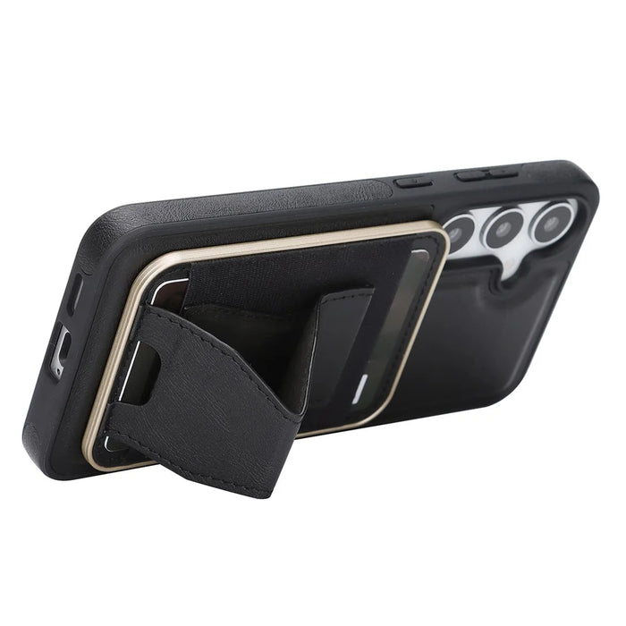 For Samsung Galaxy S26 Magnetic Case with Detachable Card Holder Kickstand TPU + PU Back Cover Compatible with MagSafe - Black - 3