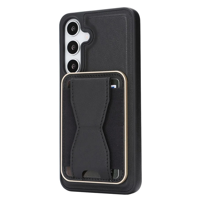 For Samsung Galaxy S26 Magnetic Case with Detachable Card Holder Kickstand TPU + PU Back Cover Compatible with MagSafe - Black - 6