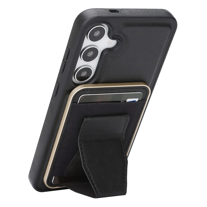 For Samsung Galaxy S26+ Magnetic Case with Detachable Card Holder Kickstand TPU + PU Back Cover Compatible with MagSafe - Black - 2